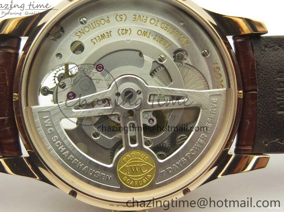 MIROTIME 0211 Portuguese Tourbillon IW504602 RG ZF Best Edition White Dial on Brown Leather Strap Stretchable 7178